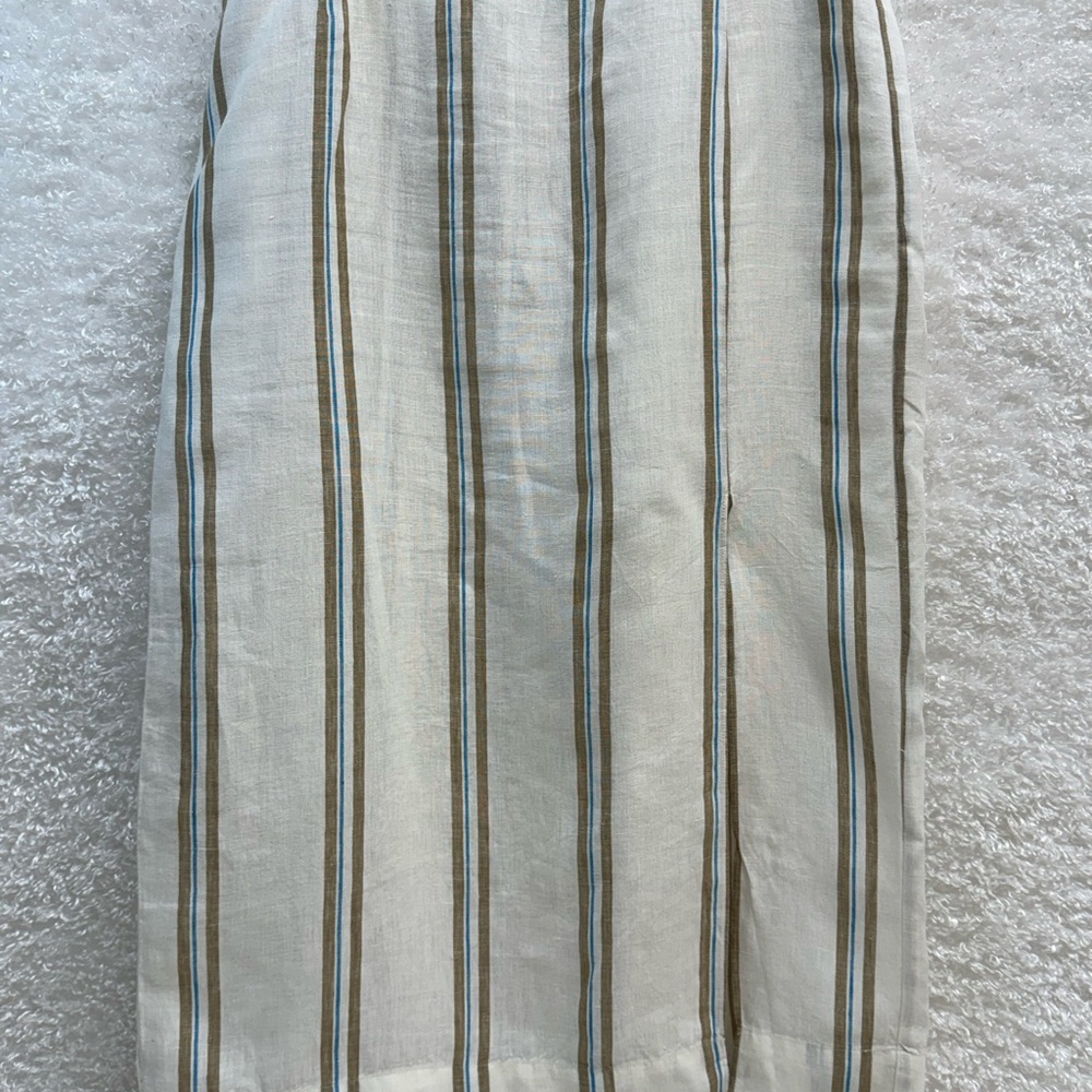 Madewell Cream Midi Skirt with Blue and Brown Stripes Coastal